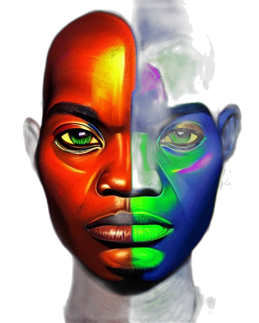 face, mask, crown, photorealistic, concept art, watercolor, 3d render, colorful transparent PNG cut-out