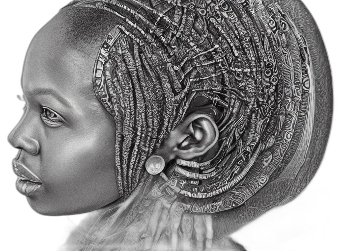 hair, crown, jewelry, face, photorealistic, pencil sketch, concept art, 3d render transparent PNG cut-out