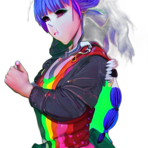 jacket, staff, robot, cyberpunk, concept art, 3d render, pixel art, neon lights transparent PNG cut-out