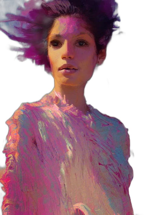 dress, hair, face, creature, photorealistic, fantasy art, concept art, vaporwave transparent PNG cut-out