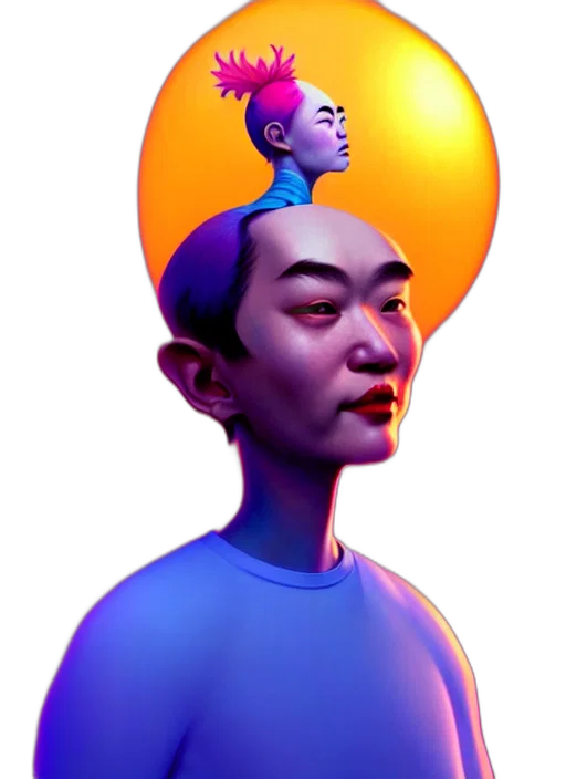 face, crown, mask, robot, concept art, vaporwave, 3d render, cyberpunk transparent PNG cut-out