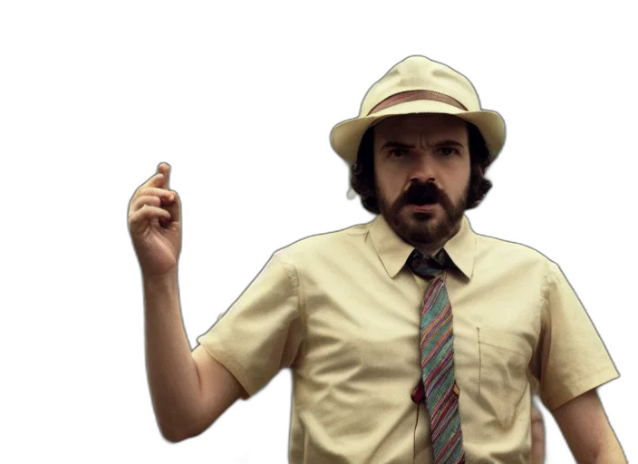 hat, staff, concept art, film, still, jim, hopper, mike transparent PNG cut-out
