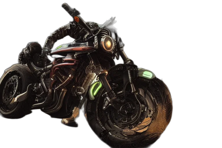 weapon, 3d render, photorealistic, concept art, comic book art, cyberpunk, motorcycle, concept transparent PNG cut-out