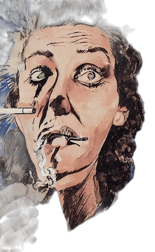 face, mask, comic book art, concept art, cartoon, photorealistic, woman, smoking transparent PNG cut-out