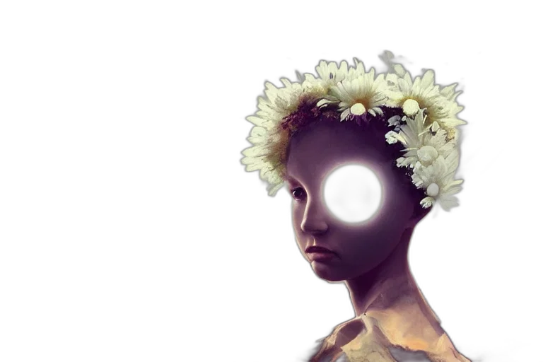 mask, crown, flower, face, concept art, 3d render, photorealistic, fantasy art transparent PNG cut-out