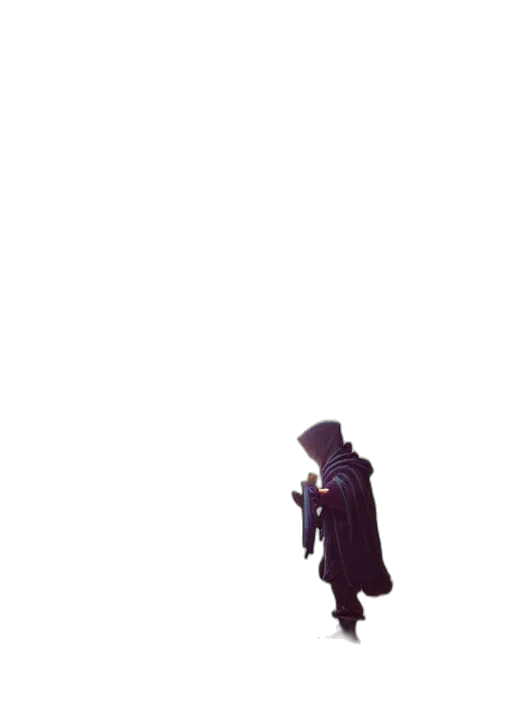 hat, umbrella, jacket, staff, pixel art, concept art, 3d render, anime transparent PNG cut-out