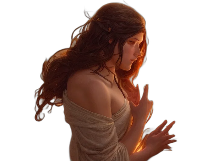 dress, jewelry, face, fantasy art, concept art, photorealistic, comic book art, fire transparent PNG cut-out