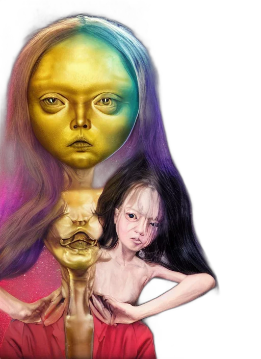 mask, face, creature, concept art, photorealistic, 3d render, vaporwave, outer space transparent PNG cut-out