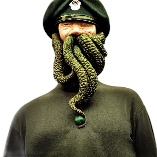 staff, mask, hat, creature, 3d render, concept art, photorealistic, green transparent PNG cut-out