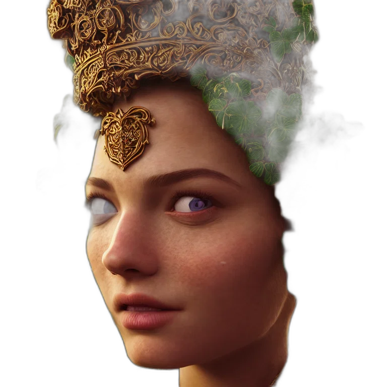 crown, face, hat, jewelry, fantasy art, concept art, photorealistic, 3d render transparent PNG cut-out