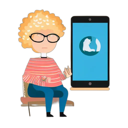 flat, design, illustration, grandma, dog, using, smart, phone transparent PNG cut-out
