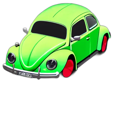 car, 3d render, concept art, photorealistic, cartoon, green, volkswagen, beetle transparent PNG cut-out
