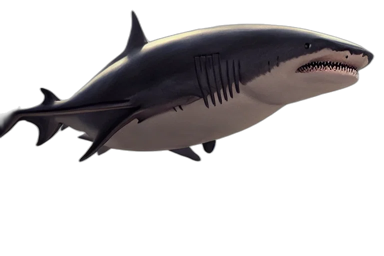 animal, creature, weapon, 3d render, concept art, photorealistic, underwater, shark transparent PNG cut-out