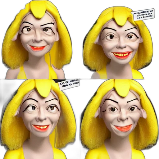 face, mask, 3d render, photorealistic, cartoon, concept art, banana, woman transparent PNG cut-out