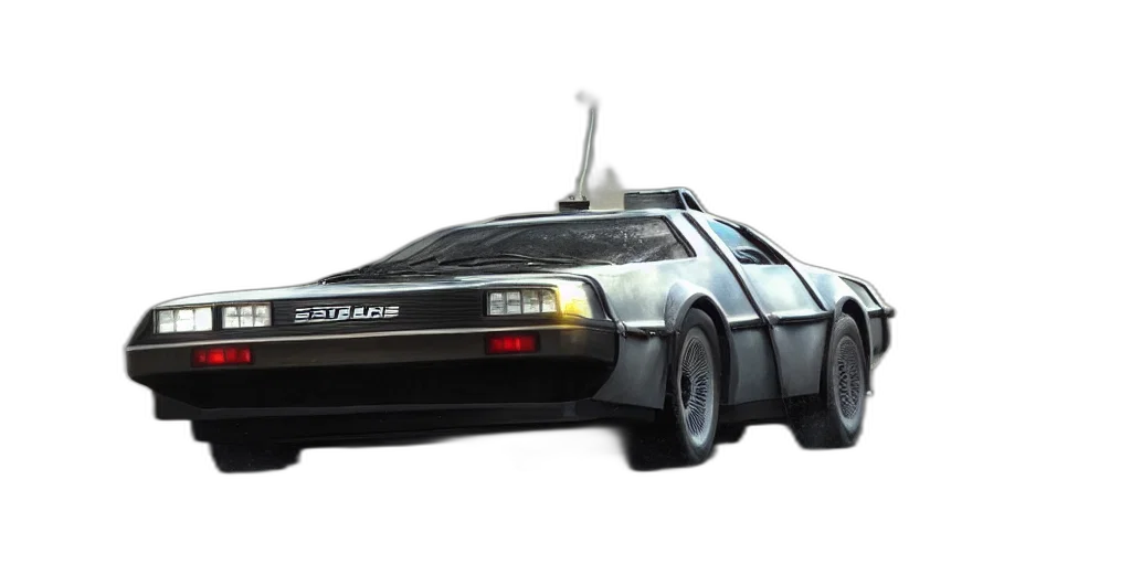 car, robot, weapon, concept art, cyberpunk, 3d render, photorealistic, delorean transparent PNG cut-out