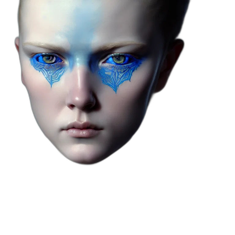 face, mask, jewelry, creature, photorealistic, 3d render, cyberpunk, concept art transparent PNG cut-out