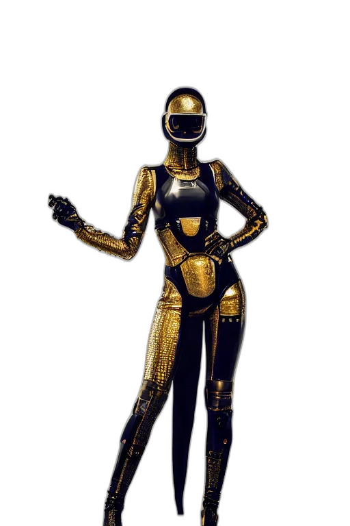 robot, staff, concept art, 3d render, cyberpunk, outer space, golden, beautifull transparent PNG cut-out