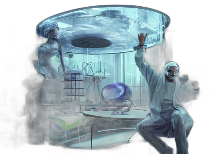concept art, cyberpunk, fantasy art, comic book art, underwater, outer space, fog, blue transparent PNG cut-out