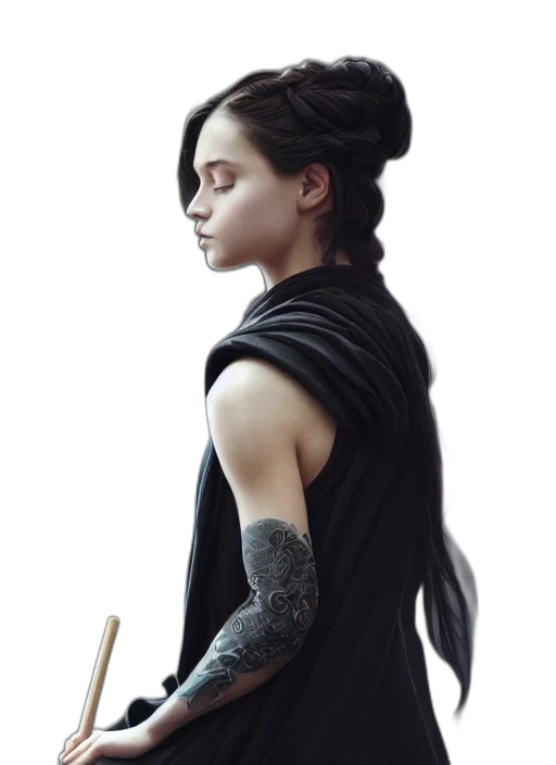 sword, staff, dress, weapon, fantasy art, concept art, photorealistic, comic book art transparent PNG cut-out
