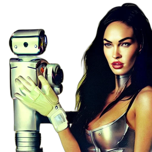 robot, cyberpunk, concept art, comic book art, pixel art, megan, fox, growing transparent PNG cut-out