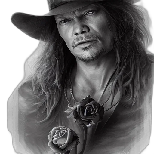 hat, photorealistic, fantasy art, pencil sketch, comic book art, axel, rose, portrait transparent PNG cut-out