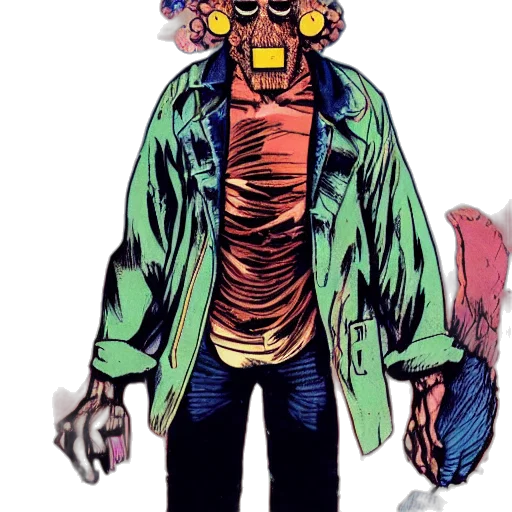jacket, mask, creature, staff transparent PNG cut-out