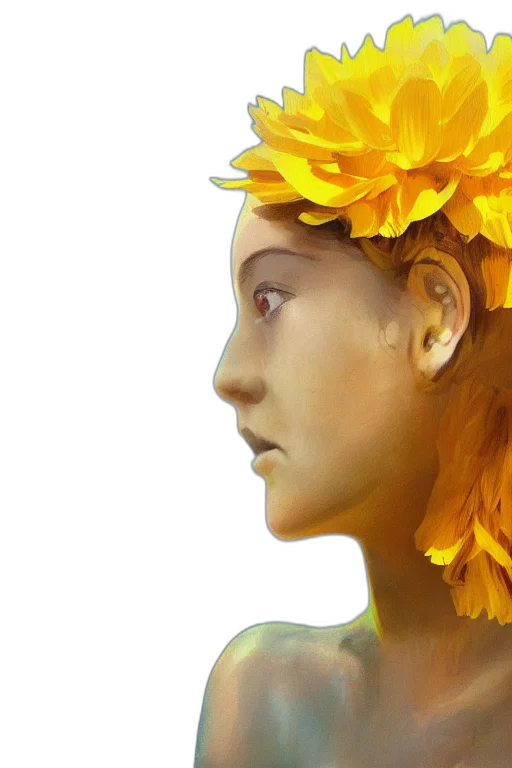 face, crown, flower, mask, photorealistic, 3d render, concept art, fantasy art transparent PNG cut-out