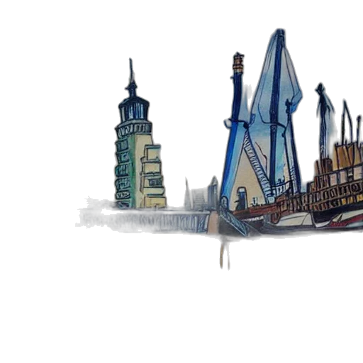 concept art, watercolor, fantasy art, photorealistic, city street, fog, blue, hamburg transparent PNG cut-out