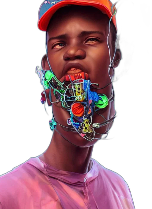 face, robot, jewelry, crown, cyberpunk, concept art, 3d render, photorealistic transparent PNG cut-out