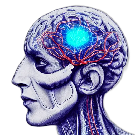 face, mask, crown, robot, concept art, cyberpunk, photorealistic, ballpoint transparent PNG cut-out