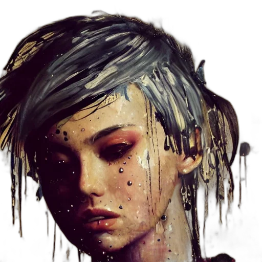 face, hair, cyberpunk, photorealistic, concept art, fantasy art, dark, blue transparent PNG cut-out