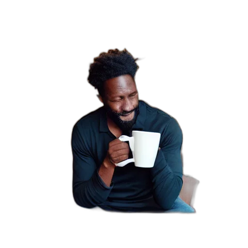 pixel art, black, man, drinking, coffee, sony, symmetric, balance transparent PNG cut-out