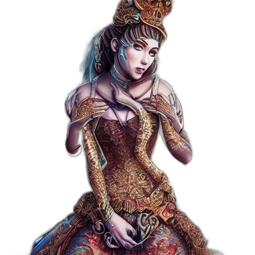 dress, jewelry, crown, staff transparent PNG cut-out