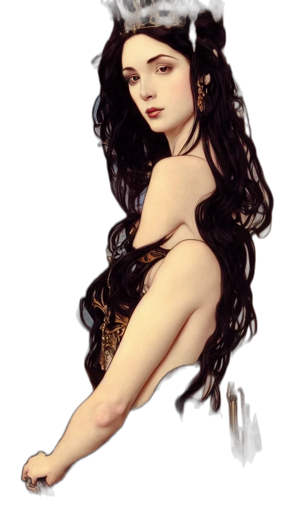 dress, hair, crown, fantasy art, photorealistic, oil painting, concept art, dark transparent PNG cut-out