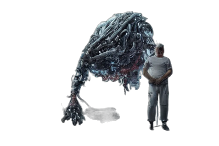creature, robot, hair, animal, concept art, 3d render, pixel art, outer space transparent PNG cut-out