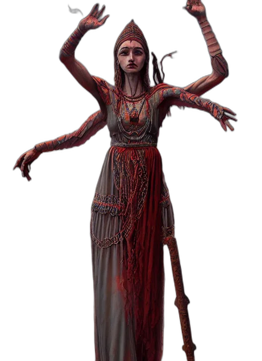 dress, staff, creature, jewelry, concept art, fantasy art, 3d render, pixel art transparent PNG cut-out