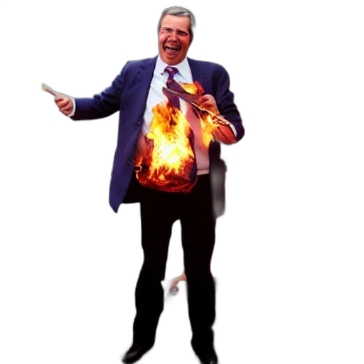 jacket, staff, creature, fire, nigel, farage, laughing, holding transparent PNG cut-out