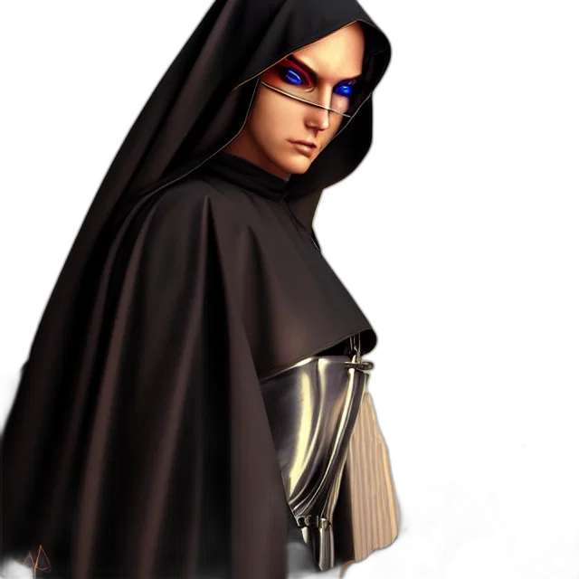 jacket, staff, 3d render, concept art, photorealistic, fantasy art, cyberpunk, nun transparent PNG cut-out