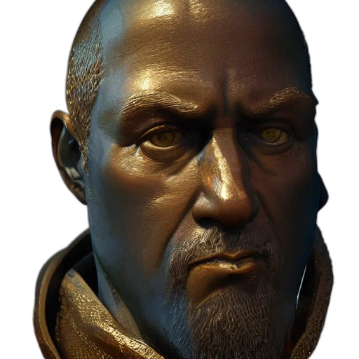 face, staff, mask, 3d render, concept art, photorealistic, fantasy art, earth tones transparent PNG cut-out