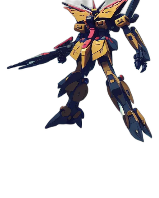 robot, weapon, concept art, 3d render, pixel art, anime, golden, highly transparent PNG cut-out