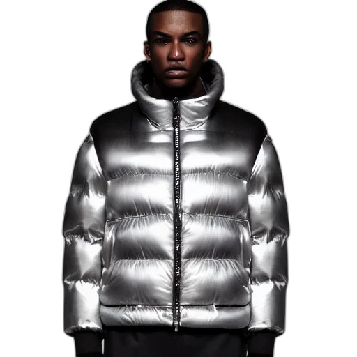 jacket, monochrome, photo, black, man, silver, metallic, moncler transparent PNG cut-out