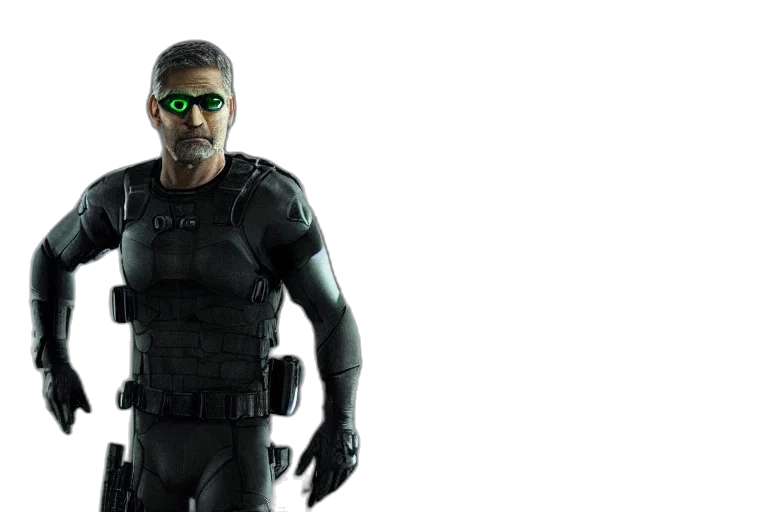 3d render, concept art, cyberpunk, comic book art, film, still, george, clooney transparent PNG cut-out