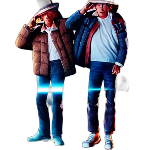 jacket, hat, staff, robot, concept art, pixel art, 3d render, vaporwave transparent PNG cut-out
