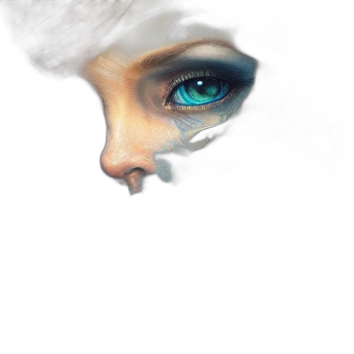 face, mask, photorealistic, watercolor, fantasy art, oil painting, fog, blue transparent PNG cut-out