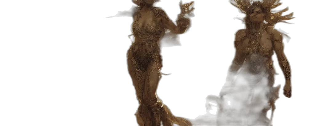 dress, creature, staff, hair transparent PNG cut-out