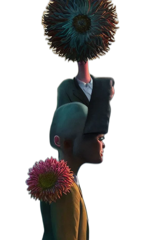 crown, hat, flower, hair, concept art, 3d render, fantasy art, comic book art transparent PNG cut-out