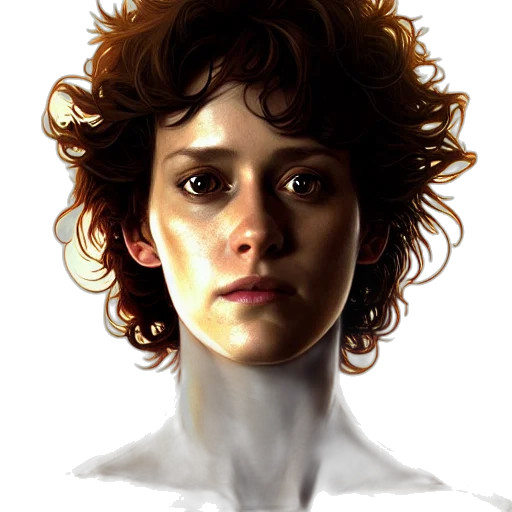 face, robot, hair, staff, photorealistic, concept art, fantasy art, 3d render transparent PNG cut-out