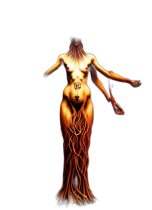 creature, dress, hair, staff transparent PNG cut-out