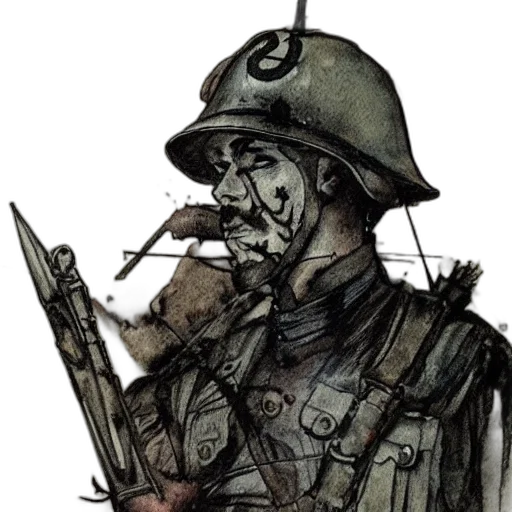 staff, weapon, face, hat, concept art, comic book art, watercolor, photorealistic transparent PNG cut-out