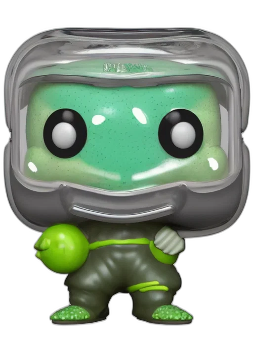 robot, creature, staff, concept art, 3d render, outer space, green, funko transparent PNG cut-out